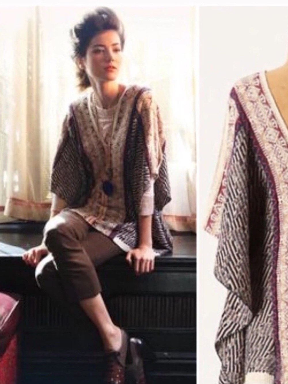 Cecilia Prado v neck kimono cold shoulder sweater S M caftan poncho